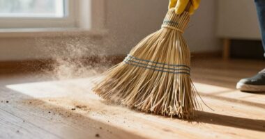 sweeping disperses dust particles