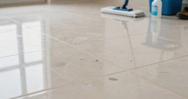 footprints on glossy tiles
