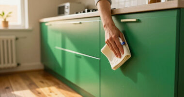 The Most Stunning Green Cabinets Gave A Dated Kitchen A Mid-Century Makeover