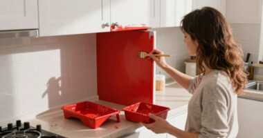 This Renter Gave Her Tiny, Bland Kitchen a Bold Red Makeover