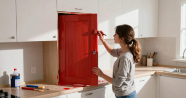 This Renter Gave Her Tiny, Bland Kitchen A Bold Red Makeover