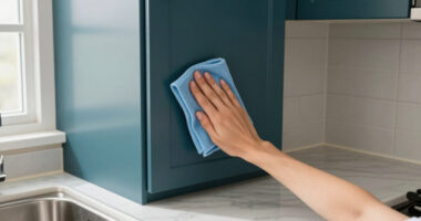 Dark Teal Cabinets Completely Changed This Dark, Dreary Kitchen