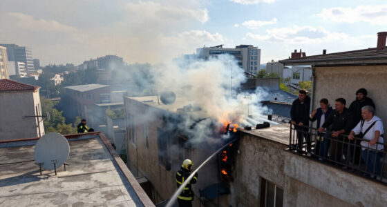Fire Erupts On Roof Of Ankara Building