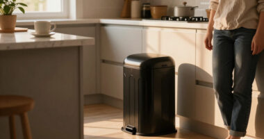 This Stylish Trash Can Is “Perfect” For Small Spaces (And Gives Art Deco Vibes!)