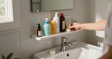 DIYer Finds The Easiest Hack For Extra Countertop Storage In Small Bathrooms