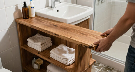 Hide Open Bathroom Shelves With One Piece Of Secondhand Wood