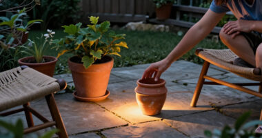 Not Traditional String Lights: Brighten A Patio With The Help Of Old Terracotta Pots
